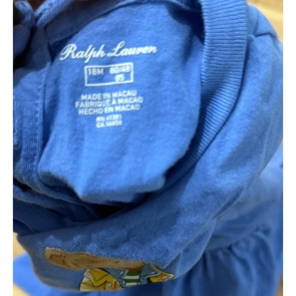 Ralph Lauren Polo Bear Peplum T-Shirt Toddler Girls 18M Yellow Raincoat Bear